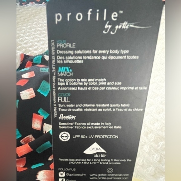 PROFILE BY GOTTEX Gin Fizz Swimsuit Halter Tankini Top 6 Black Multi Tie Neck - Picture 7 of 9